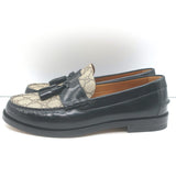 Gucci Kaveh GG Supreme Tassel Loafers Beige Canvas & Black Leather Size 7.5/ US 10.5 NEW