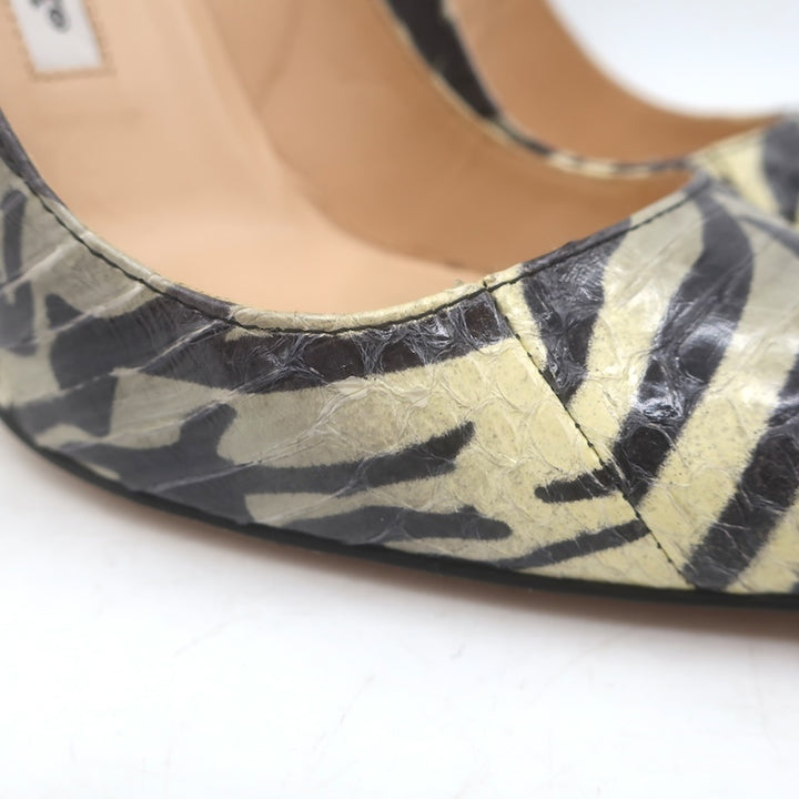 Manolo Blahnik BB 105 Zebra Print Snakeskin Pumps Gray/Black Size 36.5