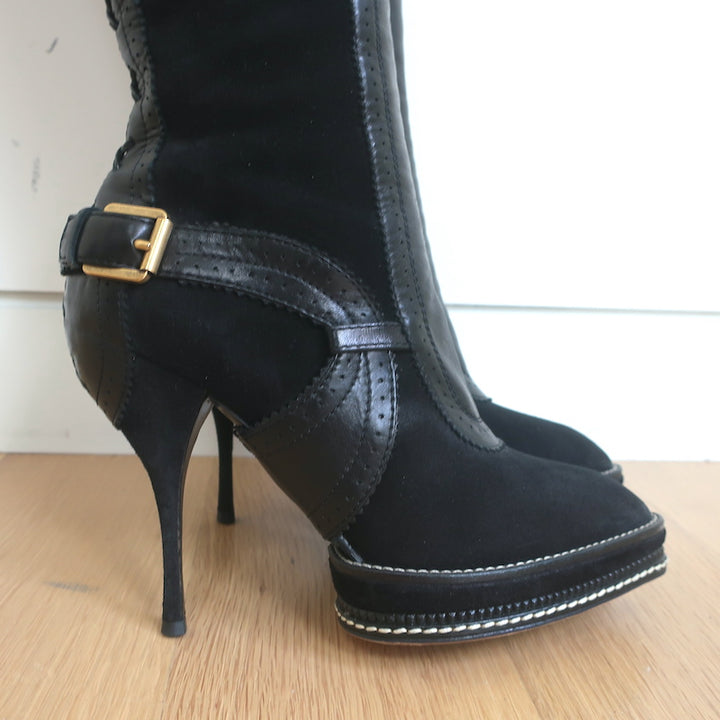 Christian Dior Intrigante Over the Knee Boots Black Suede &amp; Leather Size 39