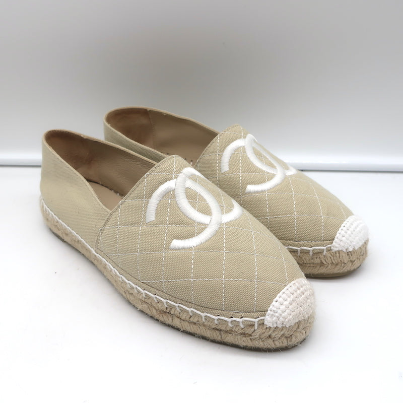 CHANEL Espadrilles Coco Mark Flat Shoes Grey Ladies Size 38 Size 7