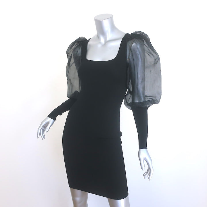 Alice + Olivia Abella Puff Sleeve Mini Dress Black Stretch Knit Size Extra Small