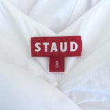 STAUD Greta Puff Sleeve Midi Dress White Stretch Cotton Size 8