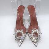 Amina Muaddi Begum Glass Crystal-Embellished Slingback Heels Silver Size 38
