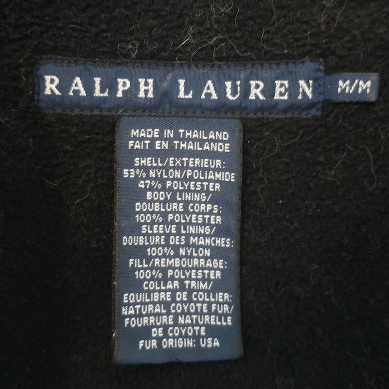 Ralph Lauren Blue Label Coyote Fur-Collar Parka Black Size Medium Zip-Up Jacket