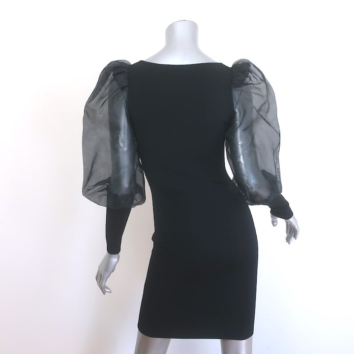 Alice + Olivia Abella Puff Sleeve Mini Dress Black Stretch Knit Size Extra Small