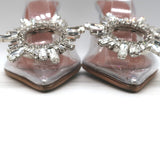 Amina Muaddi Begum Glass Crystal-Embellished Slingback Heels Silver Size 38