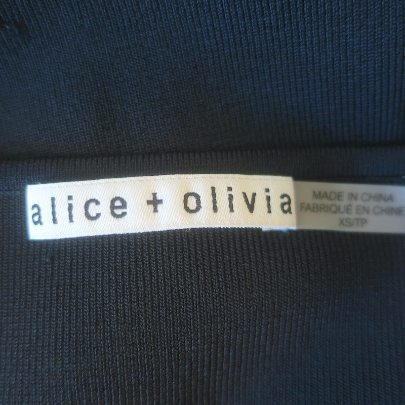 Alice + Olivia Abella Puff Sleeve Mini Dress Black Stretch Knit Size Extra Small