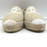 Chanel Biarritz CC Embroidered Espadrilles Beige Quilted Canvas Size 38
