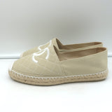 Chanel Biarritz CC Embroidered Espadrilles Beige Quilted Canvas Size 38