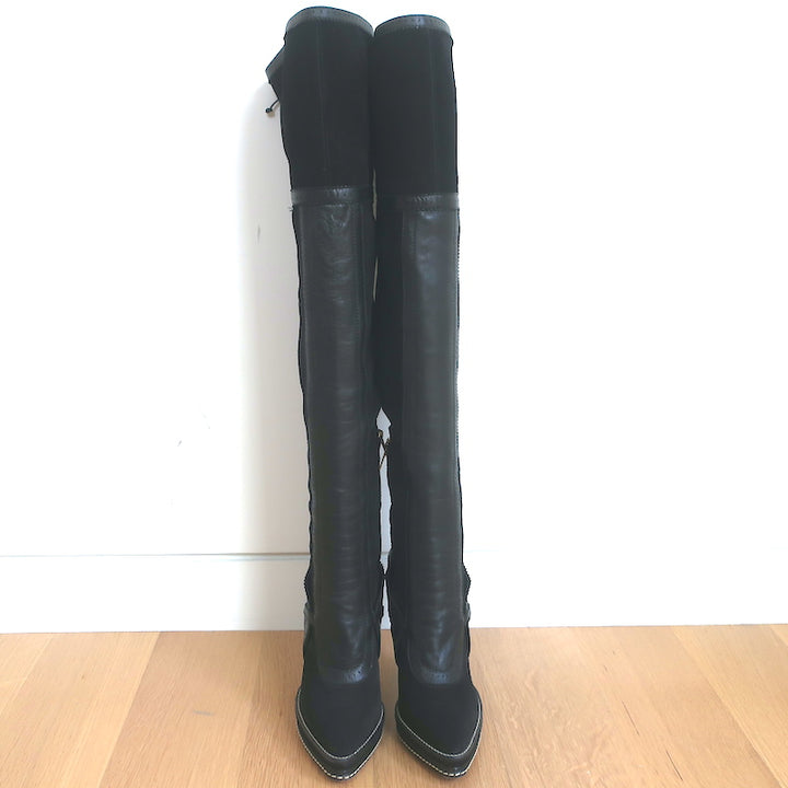 Christian Dior Intrigante Over the Knee Boots Black Suede &amp; Leather Size 39
