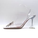 Amina Muaddi Begum Glass Crystal-Embellished Slingback Heels Silver Size 38