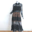 Self-Portrait Fine Lace-Trim Long Sleeve Midi Dress Black Size US 8 NEW