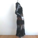 Self-Portrait Fine Lace-Trim Long Sleeve Midi Dress Black Size US 8 NEW