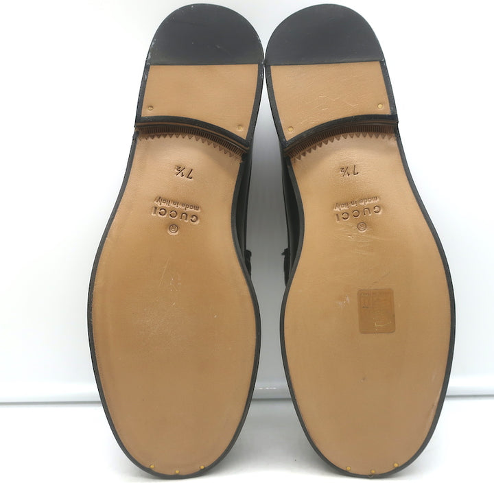 Gucci Kaveh GG Supreme Tassel Loafers Beige Canvas &amp; Black Leather Size 7.5/ US 10.5 NEW