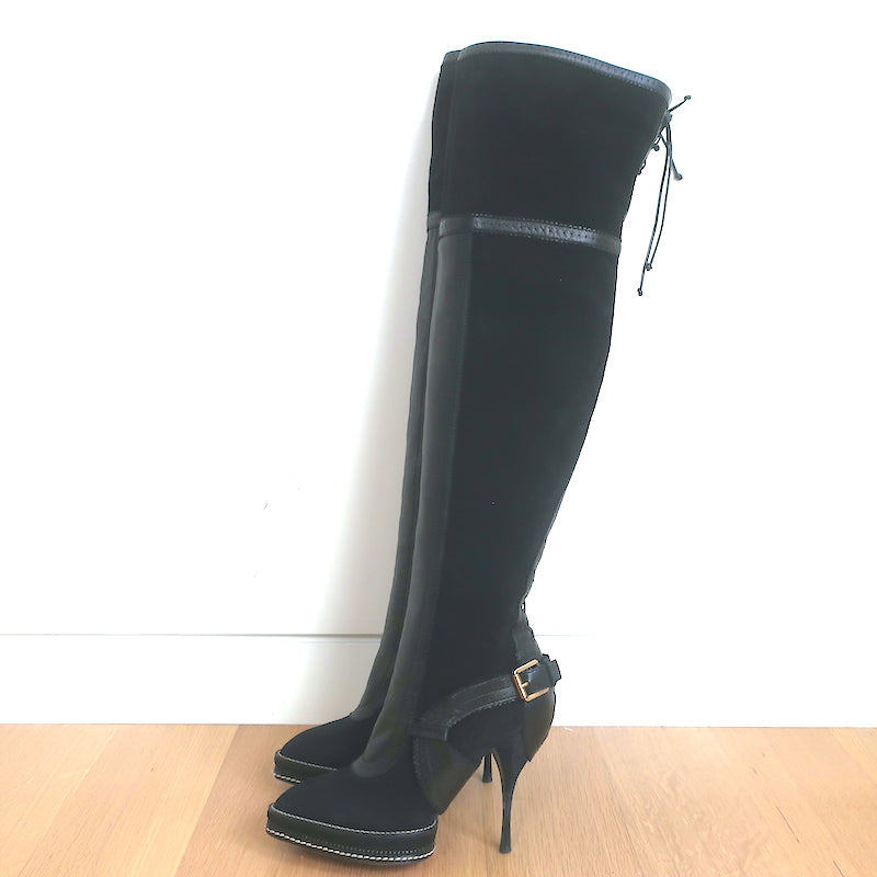 Christian Dior Intrigante Over the Knee Boots Black Suede &amp; Leather Size 39