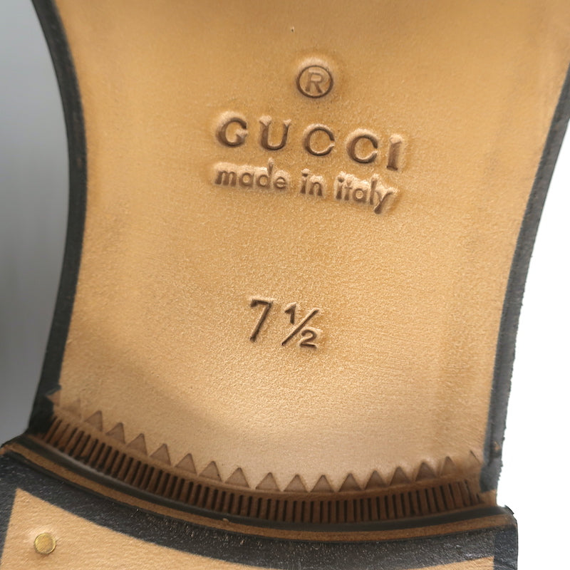 Gucci Kaveh GG Supreme Tassel Loafers Beige Canvas &amp; Black Leather Size 7.5/ US 10.5 NEW