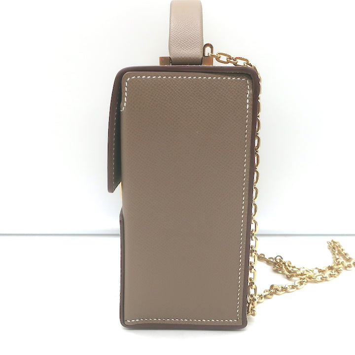 Hermes Cinhetic Boxy Top Handle Bag Etoupe Epsom Leather Chain Strap Crossbody