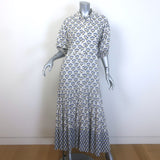 MISA Daniela Puff Sleeve Belted Maxi Dress Cream Floral Print Size Extra Small