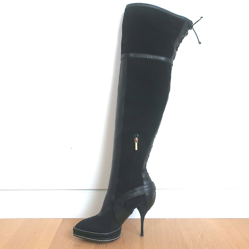 Christian Dior Intrigante Over the Knee Boots Black Suede &amp; Leather Size 39