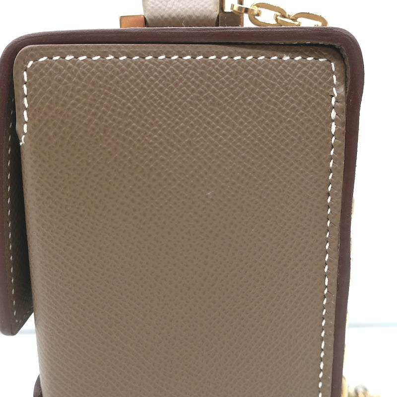 Hermes Cinhetic Boxy Top Handle Bag Etoupe Epsom Leather Chain Strap Crossbody