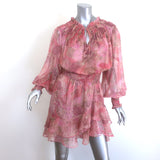 MISA Almaha Blouson Mini Dress Pink Muted Paisley Print Chiffon Size Small