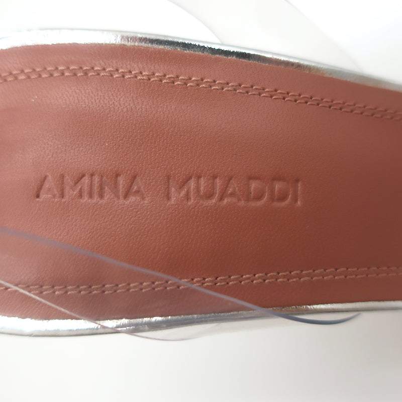 Amina Muaddi Begum Glass Crystal-Embellished Slingback Heels Silver Size 38