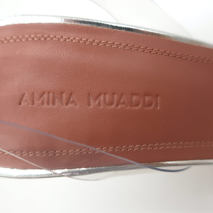 Amina Muaddi Begum Glass Crystal-Embellished Slingback Heels Silver Size 38