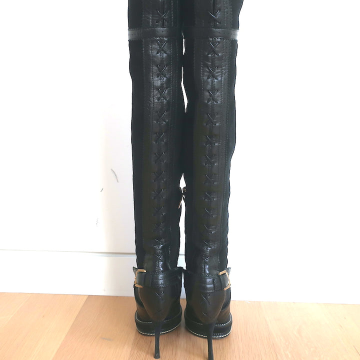 Christian Dior Intrigante Over the Knee Boots Black Suede &amp; Leather Size 39
