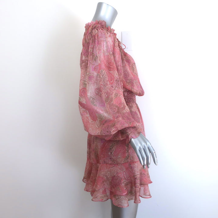 MISA Almaha Blouson Mini Dress Pink Muted Paisley Print Chiffon Size Small