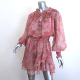 MISA Almaha Blouson Mini Dress Pink Muted Paisley Print Chiffon Size Small