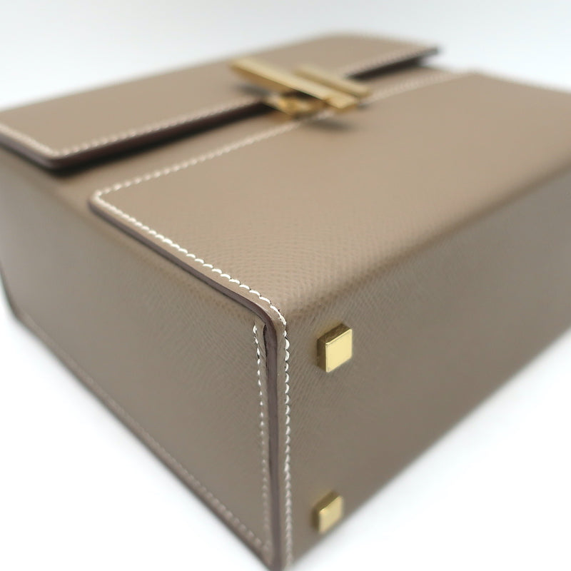Hermes Cinhetic Boxy Top Handle Bag Etoupe Epsom Leather Chain Strap Crossbody