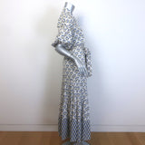 MISA Daniela Puff Sleeve Belted Maxi Dress Cream Floral Print Size Extra Small