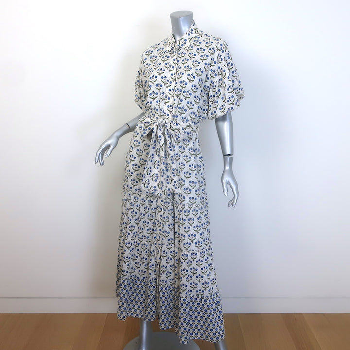 MISA Daniela Puff Sleeve Belted Maxi Dress Cream Floral Print Size Extra Small