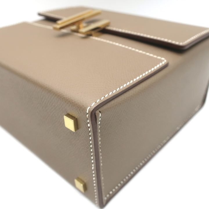 Hermes Cinhetic Boxy Top Handle Bag Etoupe Epsom Leather Chain Strap Crossbody