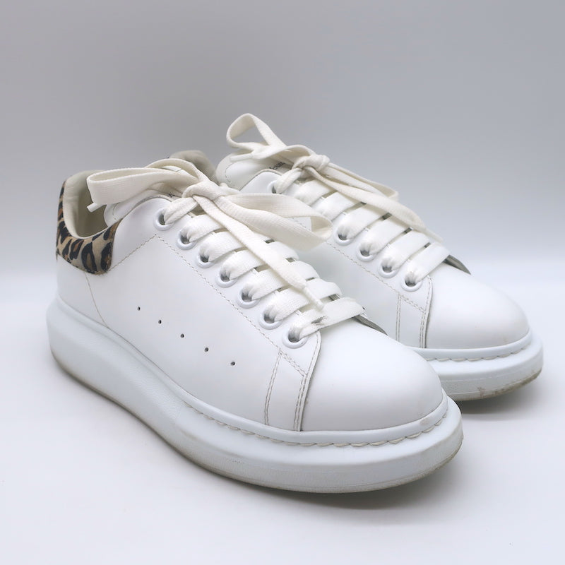 Alexander McQueen Oversized Sneakers White Leather &amp; Leopard Suede Size 38