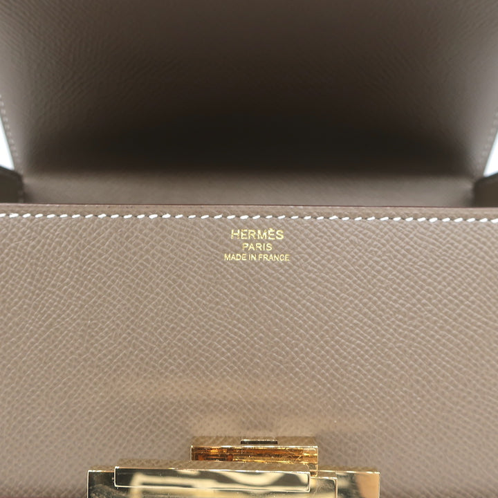 Hermes Cinhetic Boxy Top Handle Bag Etoupe Epsom Leather Chain Strap Crossbody