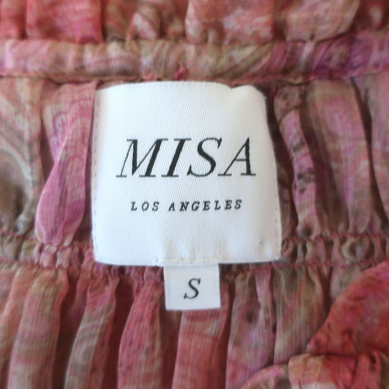 MISA Almaha Blouson Mini Dress Pink Muted Paisley Print Chiffon Size Small
