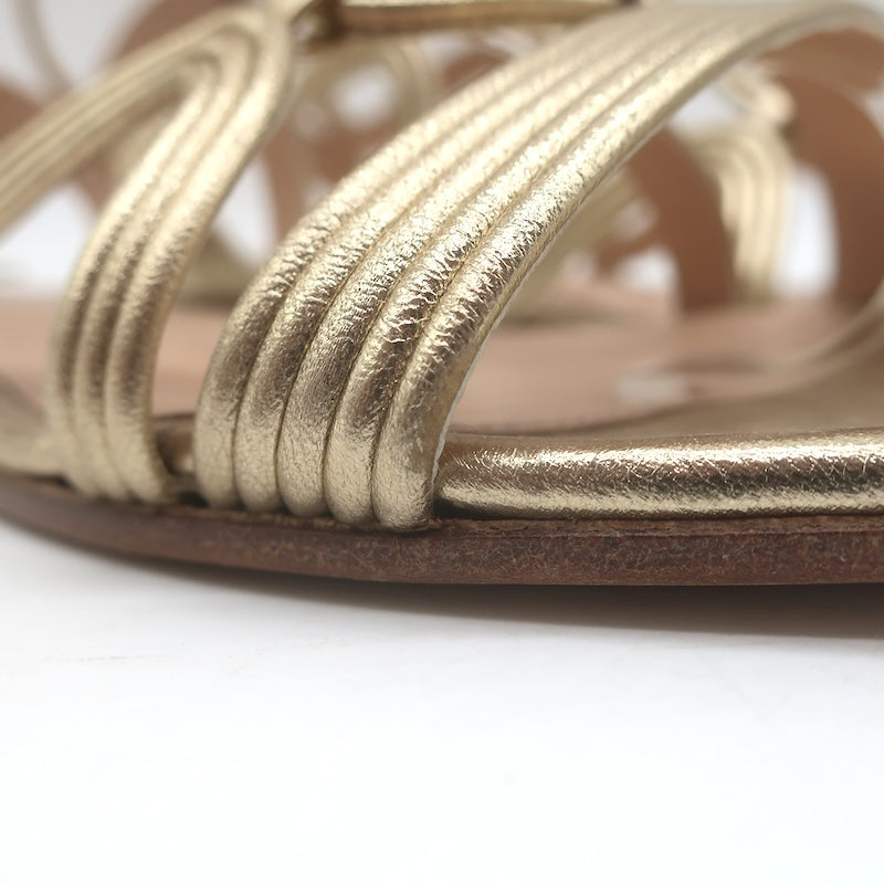 Gianvito Rossi Hydra Flat Gladiator Sandals Gold Metallic Leather Size 37