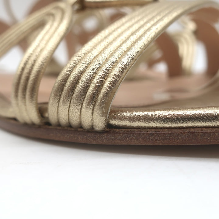 Gianvito Rossi Hydra Flat Gladiator Sandals Gold Metallic Leather Size 37