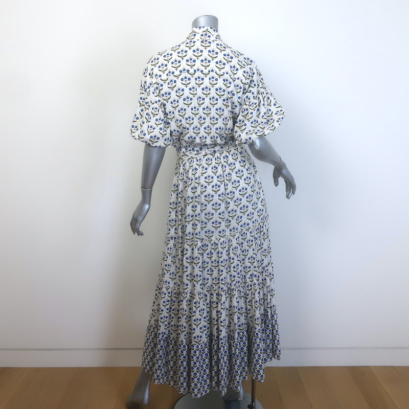 MISA Daniela Puff Sleeve Belted Maxi Dress Cream Floral Print Size Extra Small