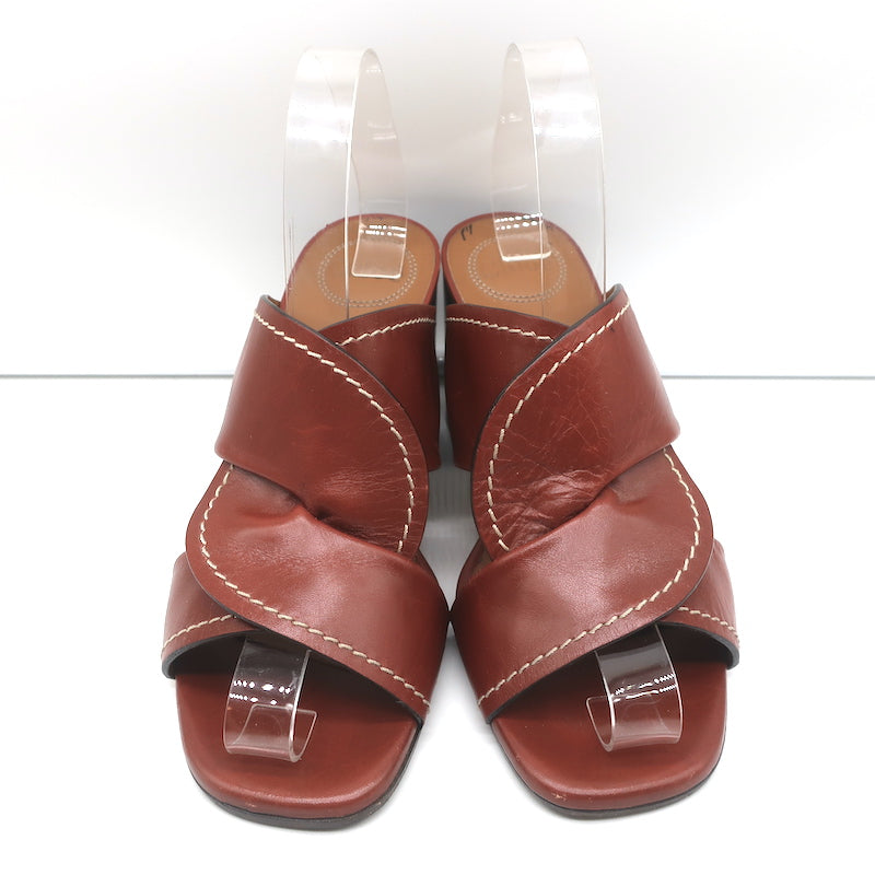Chloe Twist Mules Candice Brown Leather Size 39 Open Toe Slide Sandals