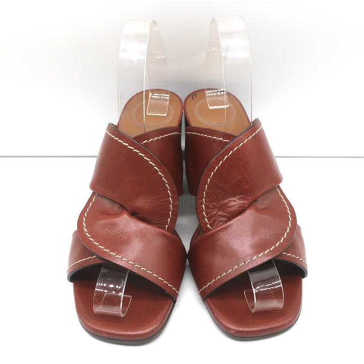 Chloe Twist Mules Candice Brown Leather Size 39 Open Toe Slide Sandals