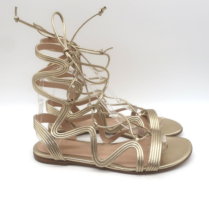 Gianvito Rossi Hydra Flat Gladiator Sandals Gold Metallic Leather Size 37