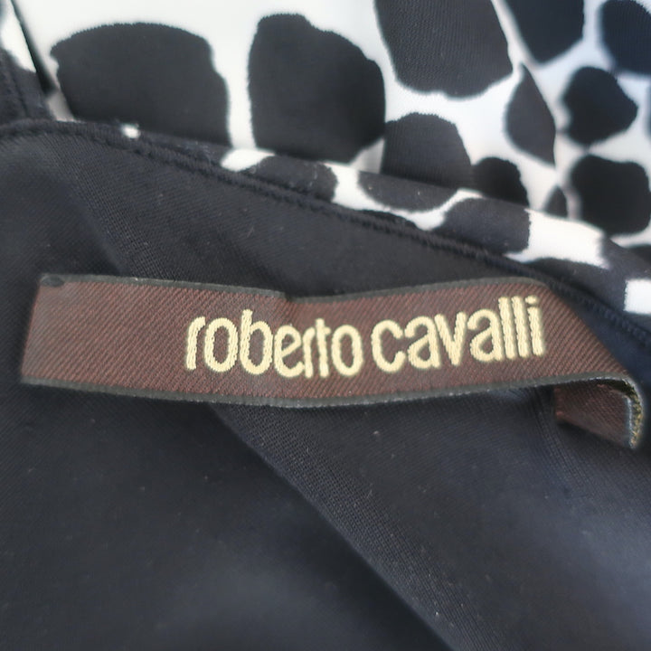 Roberto Cavalli Asymmetric Ruched Dress Black &amp; Blue Animal Print Jersey Size 42