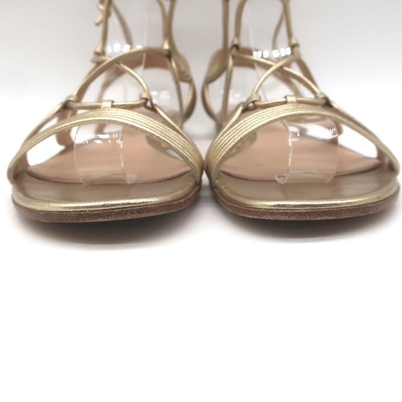 Gianvito Rossi Hydra Flat Gladiator Sandals Gold Metallic Leather Size 37