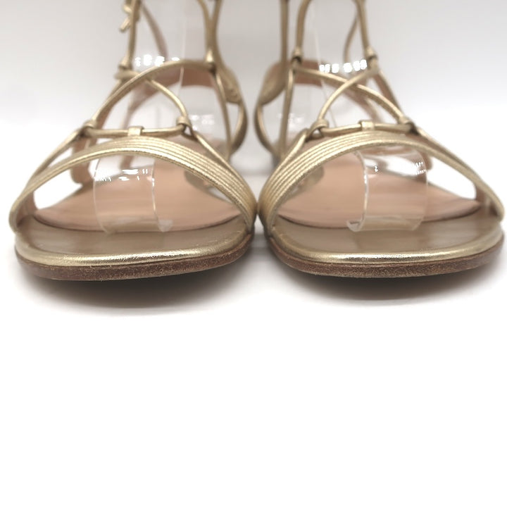 Gianvito Rossi Hydra Flat Gladiator Sandals Gold Metallic Leather Size 37