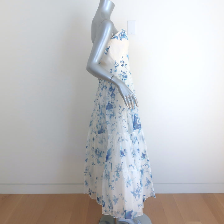 Ralph Lauren Collection Duval Strapless Gown White Floral Print Silk Size 10