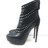 Alaia Studded Platform Boots Black Suede & Lizard-Embossed Leather Size 39.5