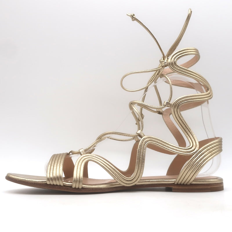 Gianvito Rossi Hydra Flat Gladiator Sandals Gold Metallic Leather Size 37