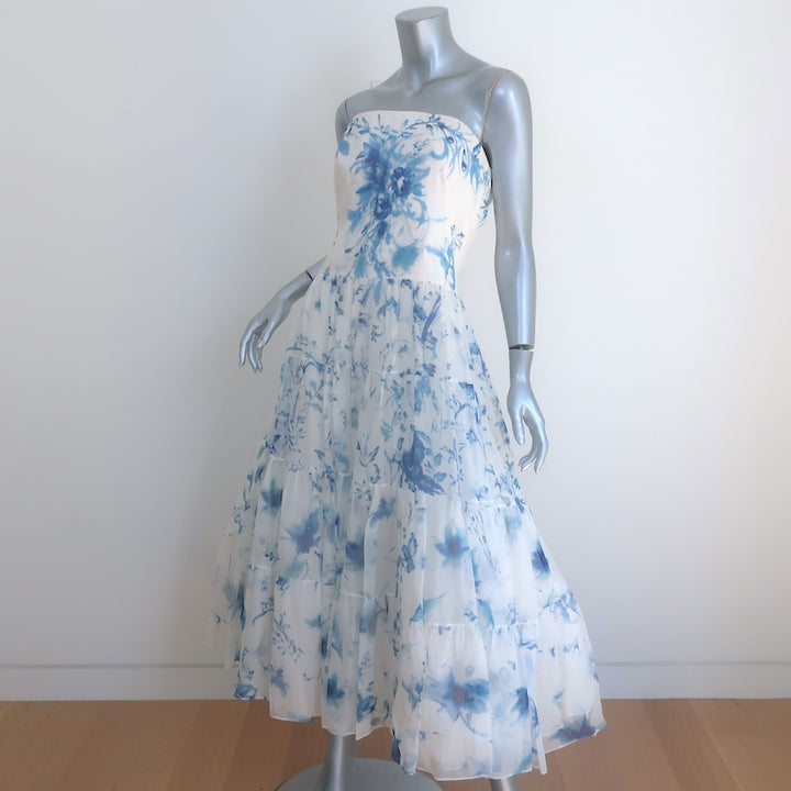 Ralph Lauren Collection Duval Strapless Gown White Floral Print Silk Size 10